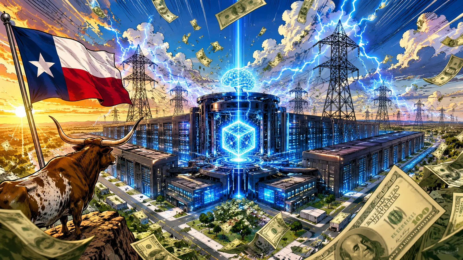Hut 8 levanta 4.250 millones de dólares para un macrocampus de IA de 352 MW en Texas. Fuente: Imagen creada con Inteligencia Generativa