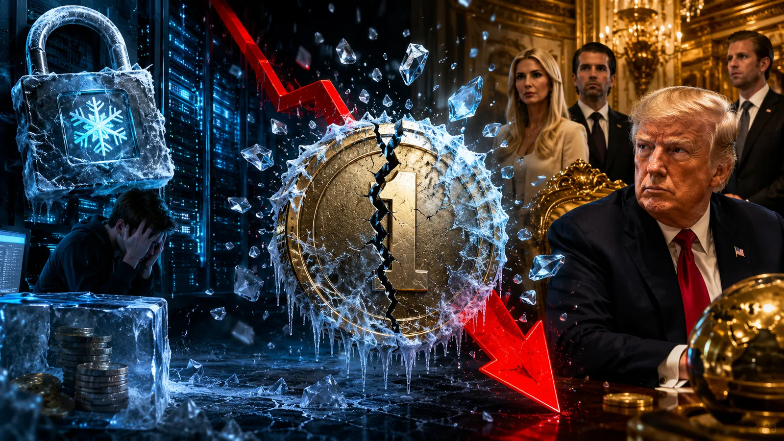 HTX deslista la stablecoin USD1 de la familia Trump tras una guerra de congelaciones. Fuente: Imagen creada con Inteligencia Generativa