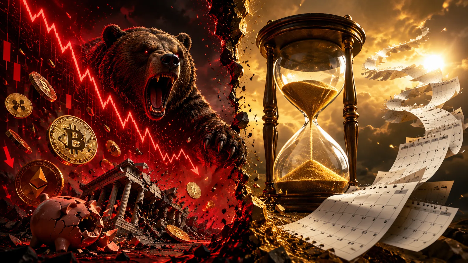 Cuánto duran los mercados bajistas cripto: 8 a 14 meses, según el historial. Fuente: Imagen creada con Inteligencia Generativa