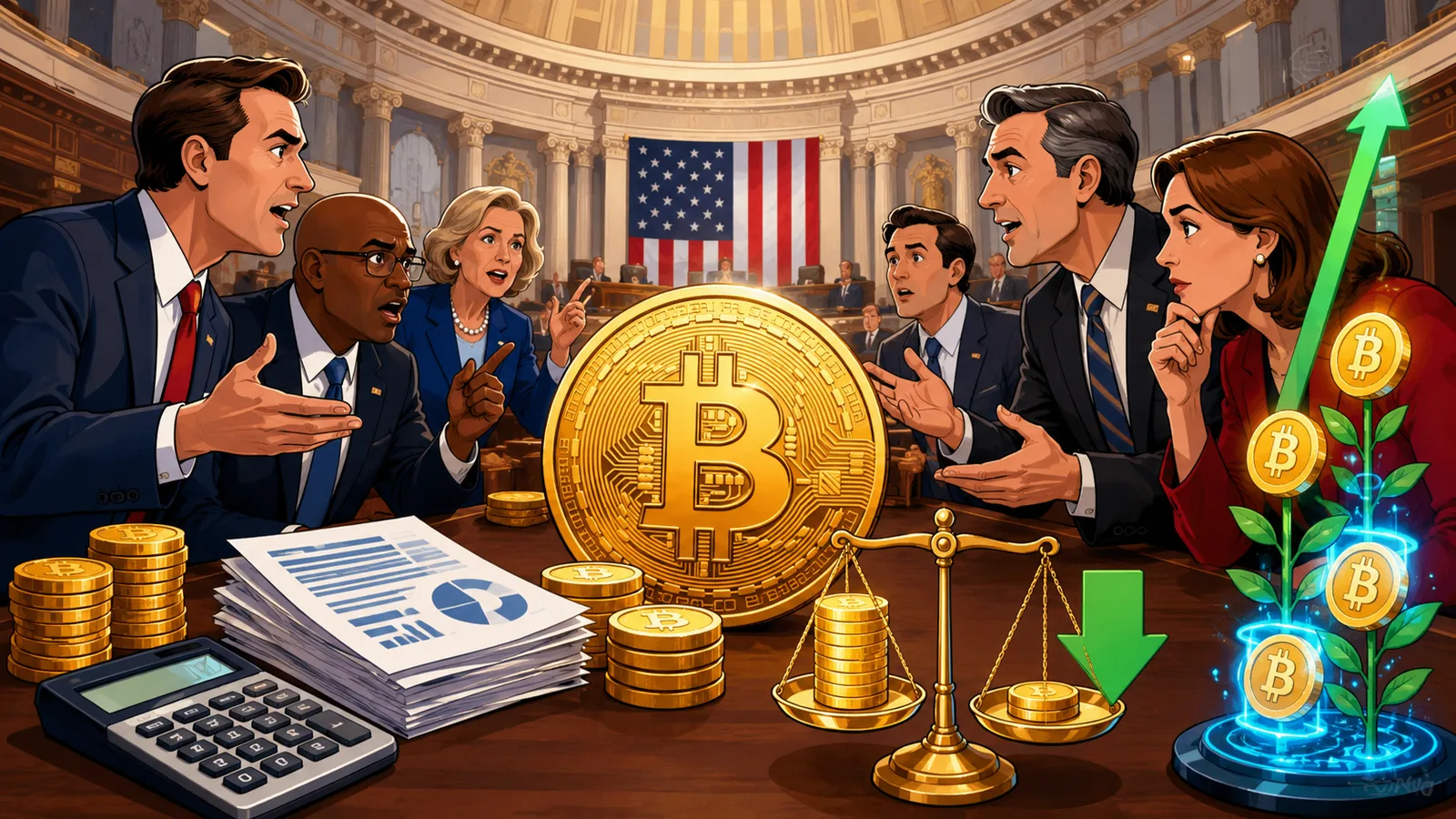 El Congreso de EE.UU. debate las reglas fiscales de las criptomonedas: del staking a eliminar el impuesto a las plusvalías. Fuente: Imagen creada con Inteligencia Generativa