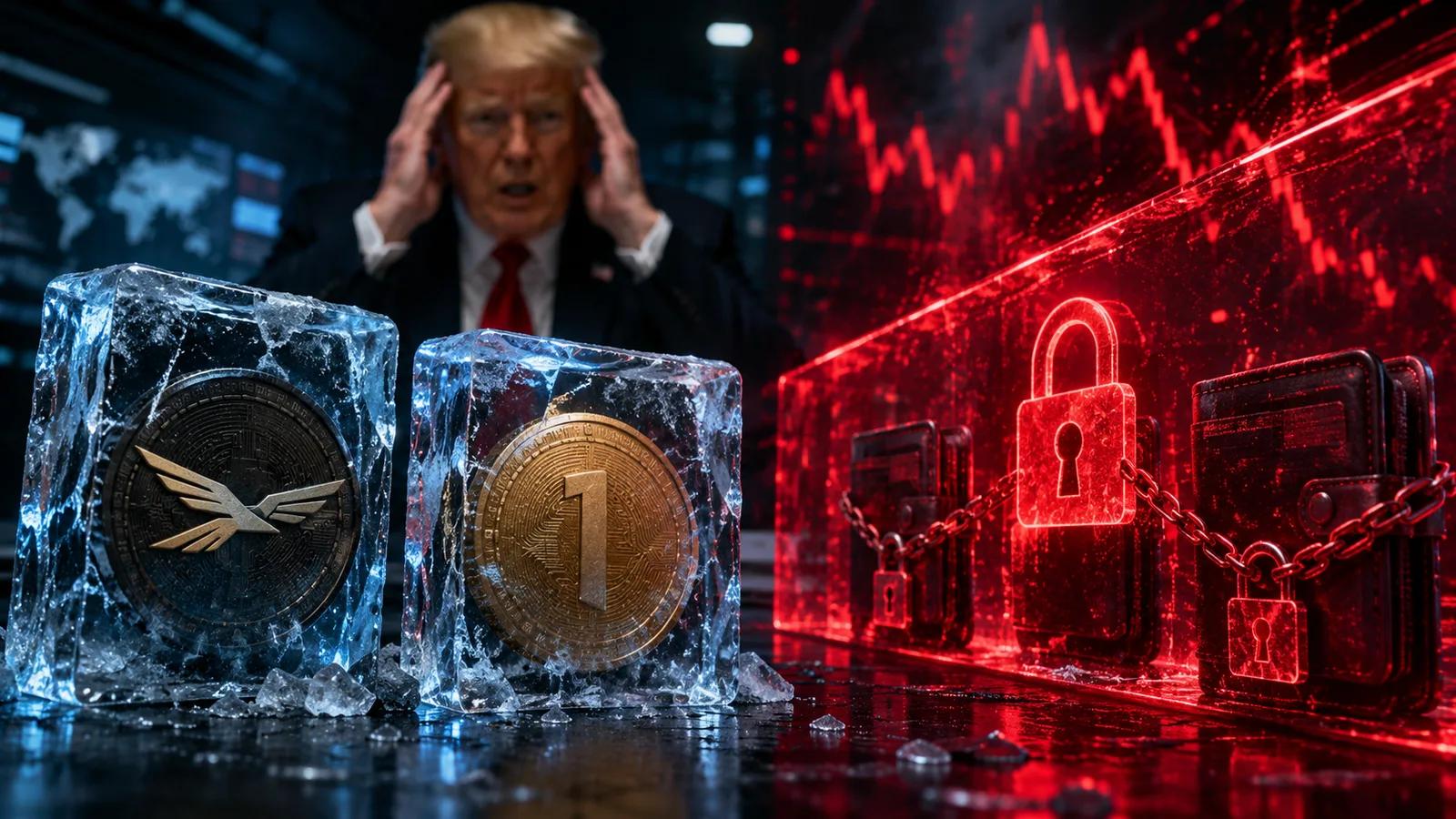 HTX suspende los tokens WLFI y USD1 ligados a Trump tras una congelación de direcciones. Fuente: Imagen creada con Inteligencia Generativa