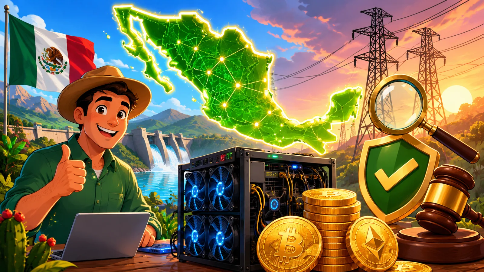 Minería de Criptomonedas en México: Regulación, CFE y Rentabilidad. Fuente: Imagen creada con Inteligencia Generativa