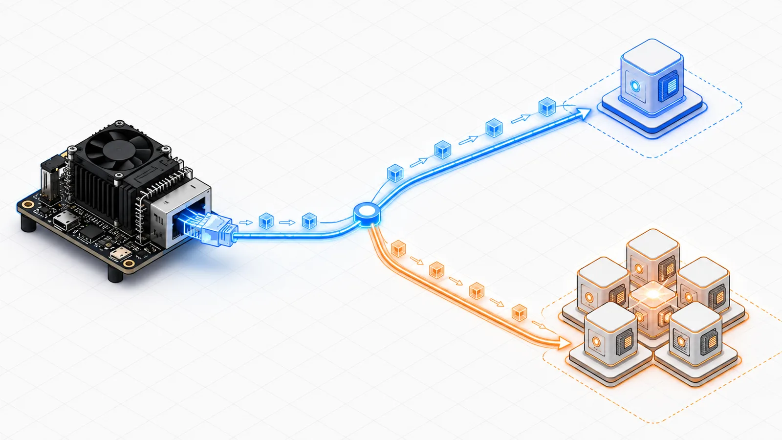 Diagrama de un Bitaxe con su cable bifurcado hacia dos pools, Solo CKpool vs Public Pool